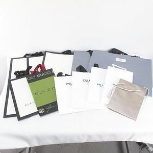 グッチ GUCCI 12枚セット 紙袋 ショッパー ショップ袋 純正 付属品 ロゴ デザイン違い サイズ違い トムブラウン THOM BROWNE / セリーヌ CELINE / プラダ PRADA / ブルガリ BVLGARI 白系 ホワイト その他