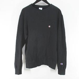 チャンピオン CHAMPION 長袖 トレーナー スウェット L 黒系 ブラック ロゴ 刺繍 ワッペン 裏起毛 メンズ