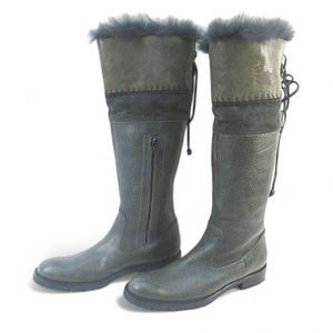 エンリーベグリン henry beguelin ロングブーツ レースアップ ファー ステッチ 39 カーキ レザー スエード   レディース