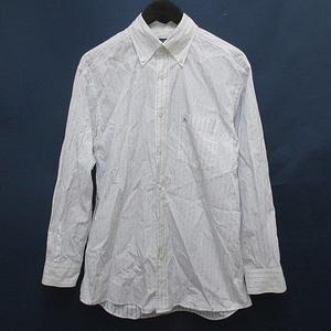 バーバリー ロンドン BURBERRY LONDON ドット ストライプ柄 長袖 シャツ M 白系 ホワイト ボタンダウン 刺繍 メンズ