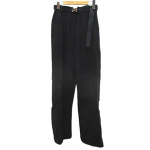 エモダ EMODA ロング丈 カーゴパンツ F 黒系 ブラック 無地 ウエストゴム ストレッチ 裏地 レディース