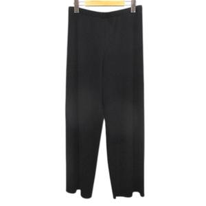 ユニクロ UNIQLO ロング丈 プリーツ ストレートパンツ L 黒系 ブラック 無地 ウエストゴム ストレッチ レディース