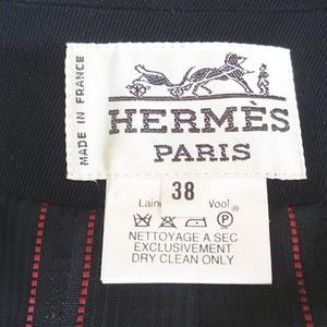 エルメス HERMES ダブルブレスト ジャケット ダブル 38 黒系 ブラック フランス製 毛 ウール 裏地 無地 レディース
