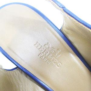エルメス HERMES サンダル ベルトデザイン パイピング 37 ブルー コンビ キャンバス レザー イタリア製 レディース