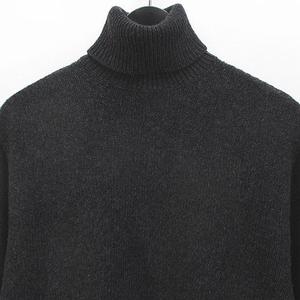 プラダ PRADA MILANO 長袖 カシミヤ ニット セーター 48 灰系 ダークグレー 無地 タートルネック リブ イタリア製 メンズ