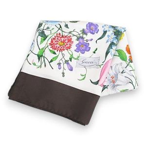 グッチ GUCCI ヴィットリオ・アッコルネロ 大判スカーフ ヴィンテージスカーフ ボタニカル柄 絹 シルク 茶系 ブラウン イタリア製 レディース
