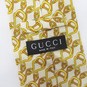 グッチ GUCCI シルク ネクタイ チェーン柄 ベージュ系 イタリア製 ファッション小物 メンズ