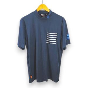 アヴィレックス AVIREX GOLF モックネックTシャツ 半袖 シャツ M 紺系 ネイビー 刺繍 プリント メンズ