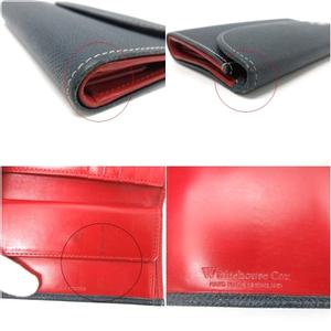 美品Whitehouse Cox 三つ折り財布 ネイビー/レッド ホワイトハウスコックス White house Cox 財布 レザー 三つ折り ロゴ