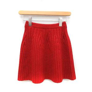 プラダ PRADA スカート ミニ フレア ニット ウール 38 赤 レッド /MF5 