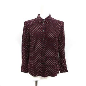 グッチ GUCCI ブラウス シャツ 長袖 ドット シルク 36 XS 茶 ブラウン 