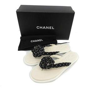 シャネル CHANEL カメリア サンダル トング フラット ツイード ココ 