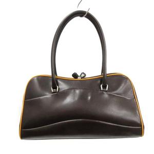 プラダ PRADA ハンドバッグ トートバッグ レザー エナメル がま口 茶 