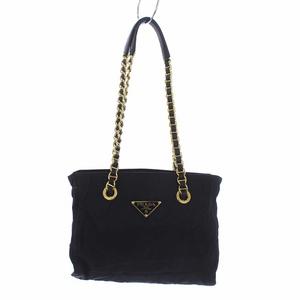 プラダ PRADA 三角プレート トートバッグ ショルダーバッグ ナイロン チェーン 黒 ブラック B4831 /KH ■OH レディース