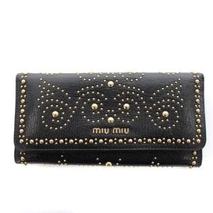 ミュウミュウ miumiu 長財布 スタッズ 二つ折り レザー 黒