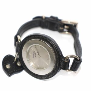 プラダ PRADA 腕時計 アナログ クォーツ レザーベルト チャーム 2針 黒 