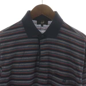 ダンヒル dunhill ポロシャツ 半袖 ボーダー コットン L グレー 紺 