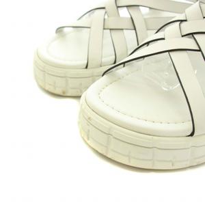 プラダ PRADA サンダル アンクル レザー メッシュ 厚底 37.5 24.5cm 白 
