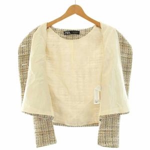 ザラ ZARA ツイードジャケット ノーカラー M マルチカラー /KQ