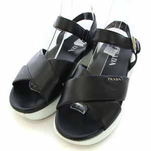 PRADA SPORT プラダ レザー ストラップ サンダル 37.5 ブラック PRADA SPORT プラダ レザー ストラップ サンダル 37.5 ブラック