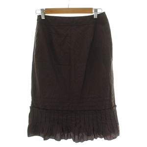 プラダ PRADA タイトスカート ひざ丈 フリル コットン 38 S 茶  