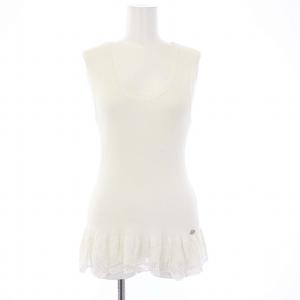 シャネル CHANEL 06P ノースリーブ リブニット カットソー レース ココマーク ココボタン 42 L 白 ホワイト P28460K00111 /KH レディース