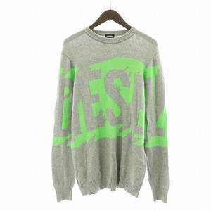 ディーゼル DIESEL ニット セーター 長袖 ロゴ M グレー 黄緑 ライト 