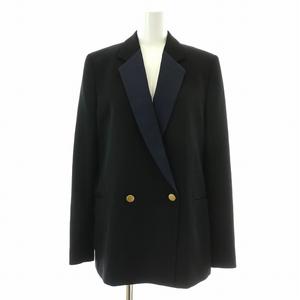 ポールスミス PAUL SMITH テーラードジャケット ダブル 総裏地 バイカラー サテン 金ボタン ウール 40 M 黒 ブラック 紺 ネイビー /NW3 レディース