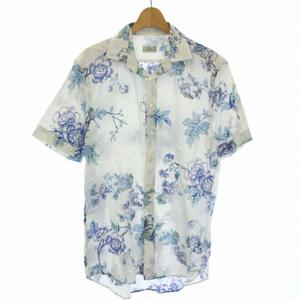 エトロ ETRO シャツ 半袖 花柄 イタリア製 39 白 ホワイト 青 ブルー /TK メンズ