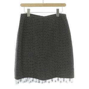 シャネル CHANEL タイトスカート ひざ丈 ツイード チュール レイヤード 総柄 シルク ラメ 36 S 黒 ブラック /BB レディース
