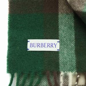 バーバリー BURBERRY マフラー フリンジ チェック柄 カシミヤ ロゴ タンポポ 刺繍 緑 グリーン /BB レディース