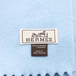 エルメス HERMES マフラー フリンジ カシミヤ 水色 ライトブルー /AN28 ■OH レディース
