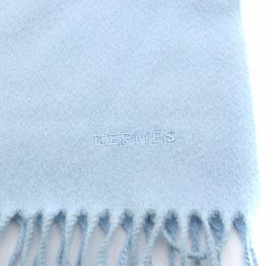 エルメス HERMES マフラー フリンジ カシミヤ 水色 ライトブルー /AN28 ■OH レディース