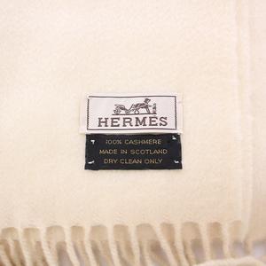 エルメス HERMES エクスエブリス マフラー フリンジ カシミヤ ロゴ アイボリー /BB ■OH レディース