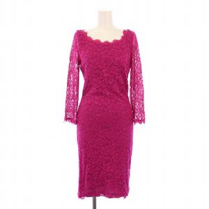 ダイアンフォンファステンバーグ DIANE von FURSTENBERG ワンピース ひざ丈 七分袖 総レース 6 ピンク /BM レディース