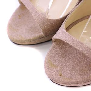 ジミーチュウ JIMMY CHOO ストラップサンダル ラウンドトゥ ハイヒール グリッター ラメ 37 ピンクベージュ /BB レディース