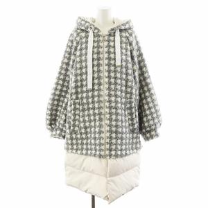 グレースクラス GRACE Class 22AW パフィーヘムツイードコート ダウンコート ロング丈 チェック柄 フード アウター 36 グレー 白 ホワイト 0222369212 /AN23 レディース