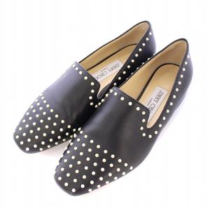 ジミーチュウ JIMMY CHOO JAIDA スリッポン パンプス スクエアトゥ ローヒール レザー フェイクパール 装飾 36 黒 ブラック /BB レディース