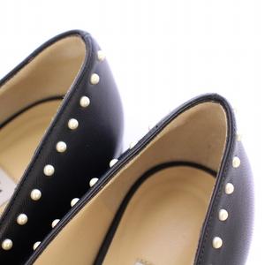 ジミーチュウ JIMMY CHOO JAIDA スリッポン パンプス スクエアトゥ ローヒール レザー フェイクパール 装飾 36 黒 ブラック /BB レディース