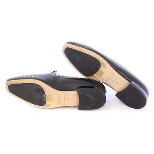 ジミーチュウ JIMMY CHOO JAIDA スリッポン パンプス スクエアトゥ ローヒール レザー フェイクパール 装飾 36 黒 ブラック /BB レディース