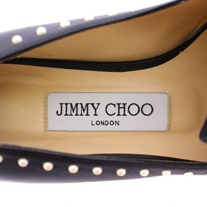 ジミーチュウ JIMMY CHOO JAIDA スリッポン パンプス スクエアトゥ ローヒール レザー フェイクパール 装飾 36 黒 ブラック /BB レディース