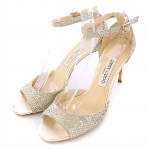 ジミーチュウ JIMMY CHOO ストラップサンダル アンクル ラウンドトゥ ハイヒール グリッター 37.5 シルバーカラー ゴールドカラー /BB レディース