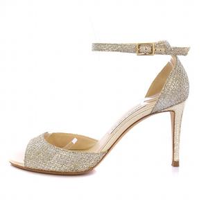 ジミーチュウ JIMMY CHOO ストラップサンダル アンクル ラウンドトゥ ハイヒール グリッター 37.5 シルバーカラー ゴールドカラー /BB レディース