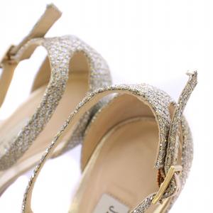 ジミーチュウ JIMMY CHOO ストラップサンダル アンクル ラウンドトゥ ハイヒール グリッター 37.5 シルバーカラー ゴールドカラー /BB レディース
