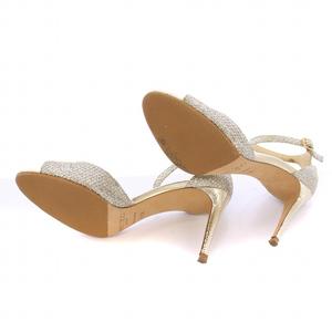 ジミーチュウ JIMMY CHOO ストラップサンダル アンクル ラウンドトゥ ハイヒール グリッター 37.5 シルバーカラー ゴールドカラー /BB レディース