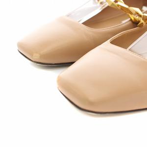 ジミーチュウ JIMMY CHOO ダイヤモンドティルダフラット DIAMOND TILDA FLAT パンプス スクエアトゥ ローヒール レザー チェーン 36 23.0cm ベージュ ゴールド /YT レディース