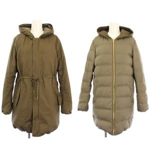 ドゥーズィエムクラス DEUXIEME CLASSE ダウンコート アウター ロング丈 リバーシブル フード ジップアップ 38 カーキ /BB レディース