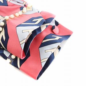グッチ GUCCI シャツ ブラウス 長袖 キューブ柄 パール装飾 リボン シルク 絹 36 ピンク 472123 /AN50 レディース