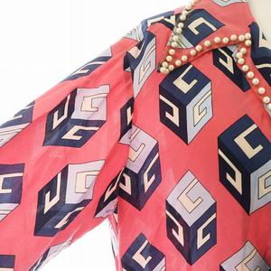 グッチ GUCCI シャツ ブラウス 長袖 キューブ柄 パール装飾 リボン シルク 絹 36 ピンク 472123 /AN50 レディース
