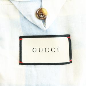 グッチ GUCCI デニムジャケット ジージャン Gジャン 花刺繍 裏地チェック柄 麻 リネン 38 インディゴ 505667 /AN15 レディース